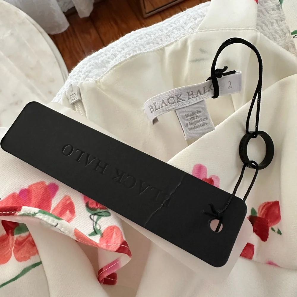 Black Halo Zalda White and Pink Floral Ruffle Mini Dress - Picture 7 of 7